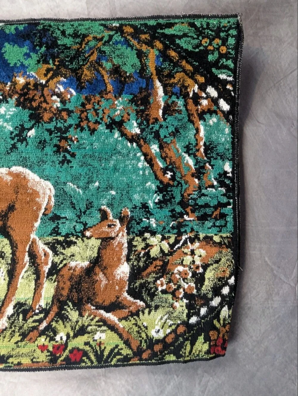 Mid Century Modern Velvet Deer Family Wall Tapestry Woodland Cabin Lodge 38